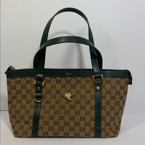 Gucci Brown and Green GG Monogram Tote